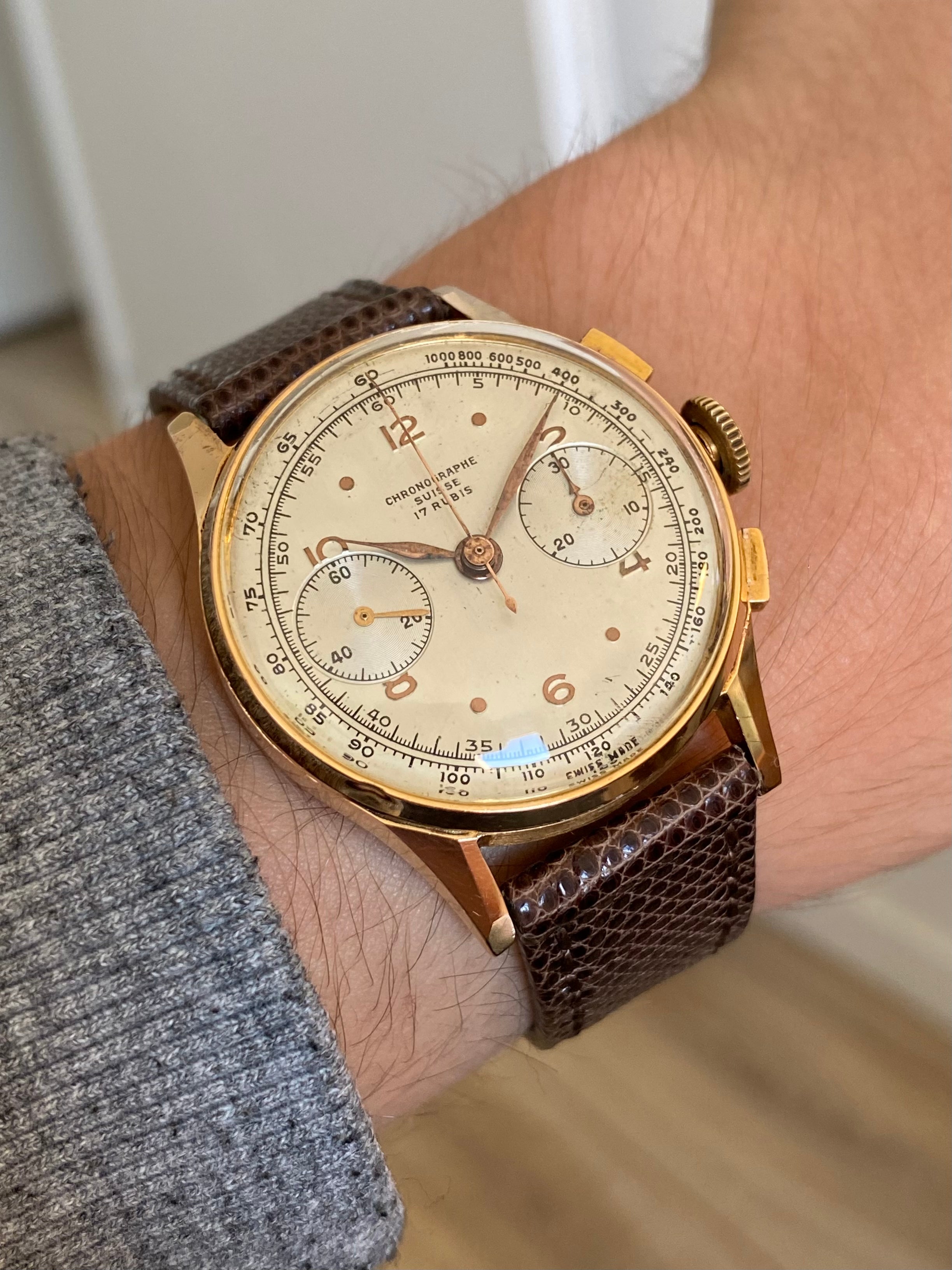 Chronographe Suisse 18k Or Rose 750 1000 Montre Vintage M canique