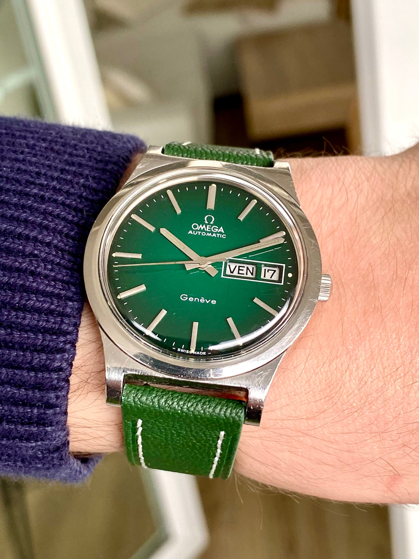 Omega Genève Cadran Vert "Émeraude" Automatic Cal. 1022 Réf. 166.0169 Montre Vintage 1973