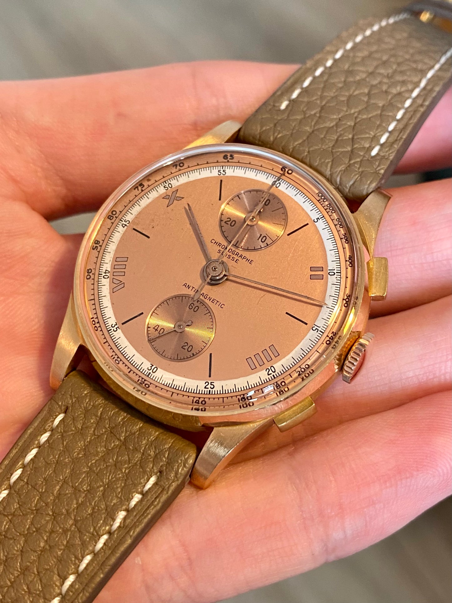 Chronographe Suisse Or Rose 18k 750/1000 - Venus 170- Proche Du Neuf - Montre Vintage Mécanique 1950