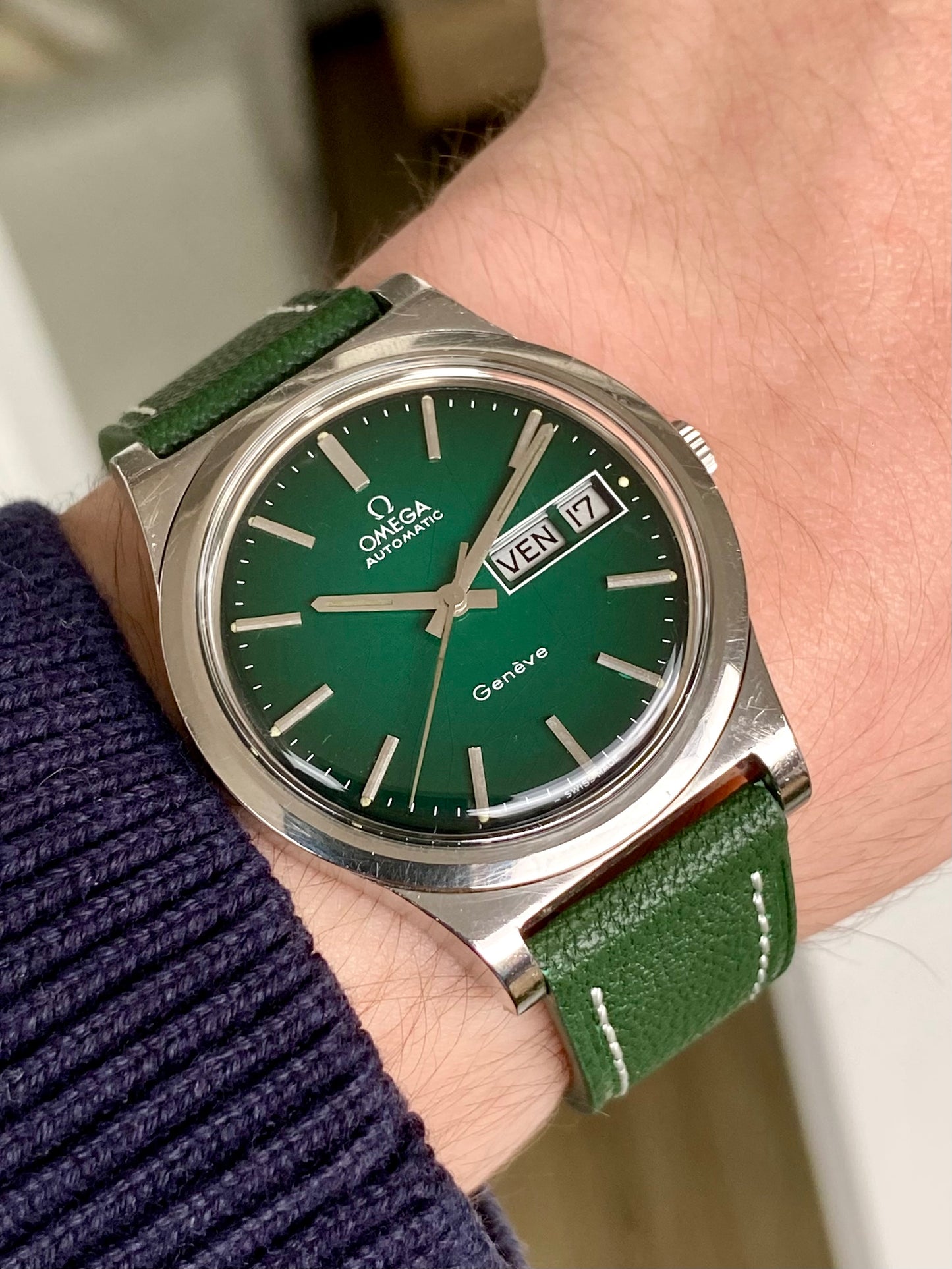 Omega Genève Cadran Vert "Émeraude" Automatic Cal. 1022 Réf. 166.0169 Montre Vintage 1973