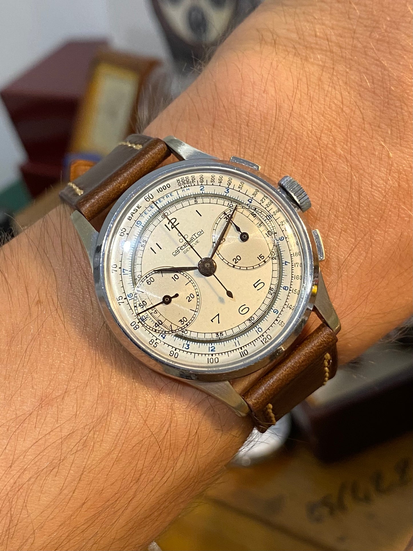 Carma Watch Chronograph Landeron 48 Montre Vintage Mécanique 1950